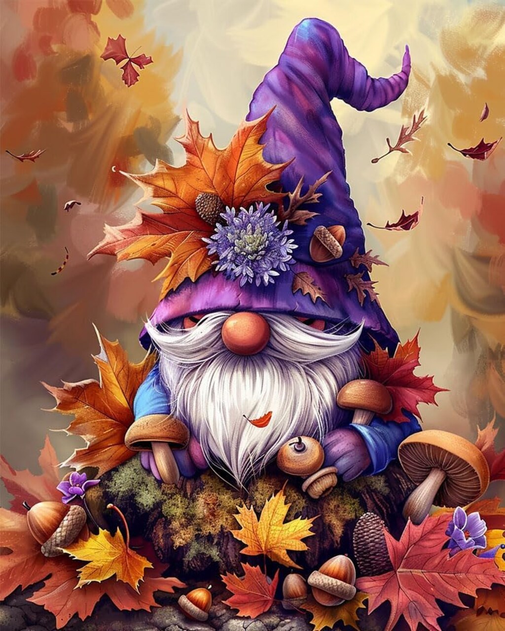 Harvest gnome Paint by Number for Adults Beginner,Falling Leaves and Mushrooms Paint by Numbers,Fall Decor Paint by Numbers Kits Suitable for Thanksgiving Day Decoration Without Frame 16x20 Inch
